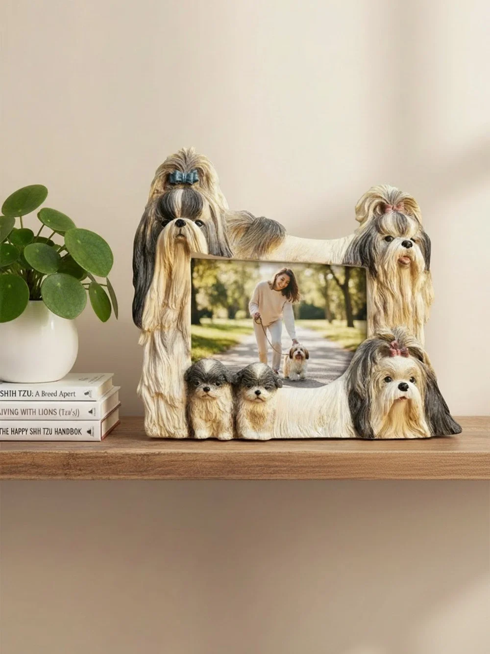 Shitzu Photo Frame 4x6 Resin 3D Sculpted Dog Lover E&S Puppies Pet Picture Frame